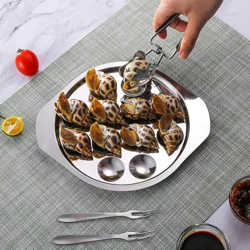 Tongs Stainless Steel Metal Serving Kitchen Food Snail Mini Locking Cooking Grilling Barbecue Snail Plate  Stainless Snail