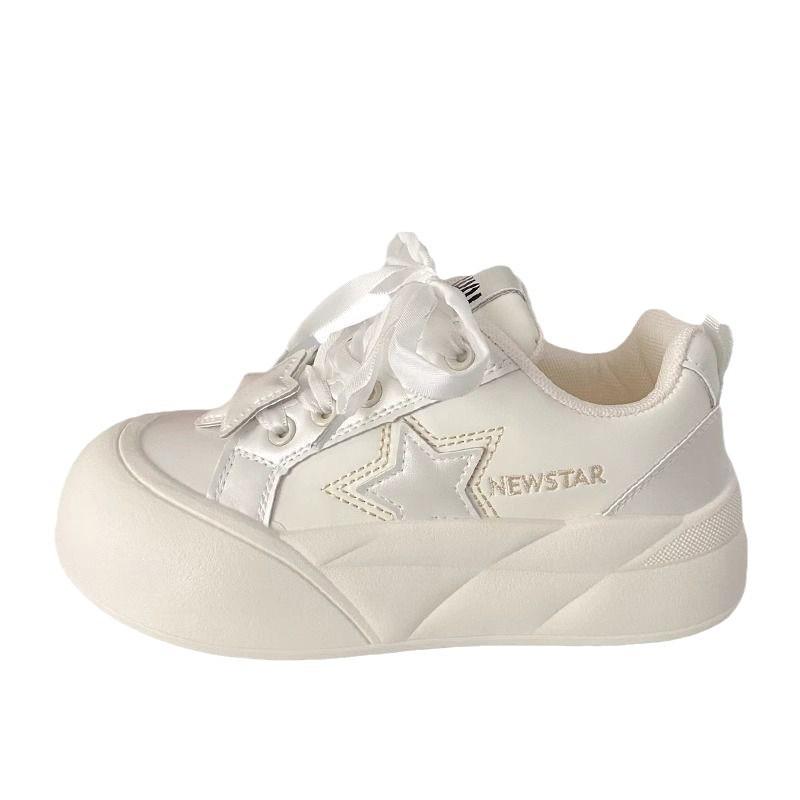 thick-soled little white women's shoes, star niche low-top student board shoes