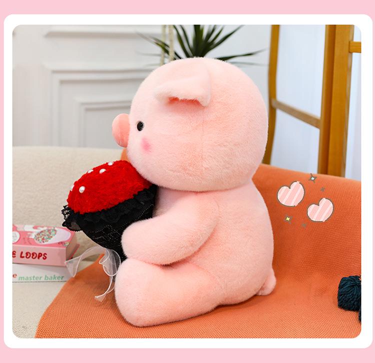 Large Plush Pig Doll - Cute Stuffed Animal Gift for Girlfriend, Valentine's Day, or Birthday - Pig Holding a Flower