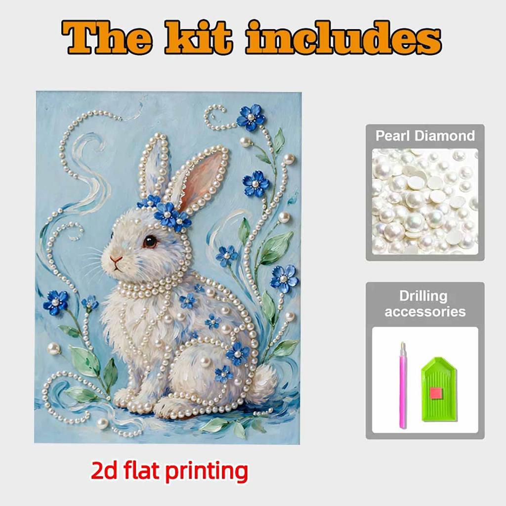 Crystal Pearl Painting 5D DIY Frame Decoration Painting White Rabbit Home Wall Decoration Transparent Pearl Gemstone Painting Picture Art Crafts
