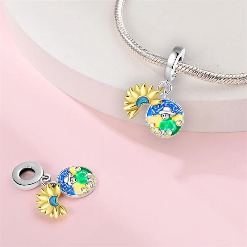 Charm Beads Original Copper Plated Starry Sky Sunflower Pendant Beads Fit Fashion Bracelet Diy Fine Gift Item Women Delicate Jewelry