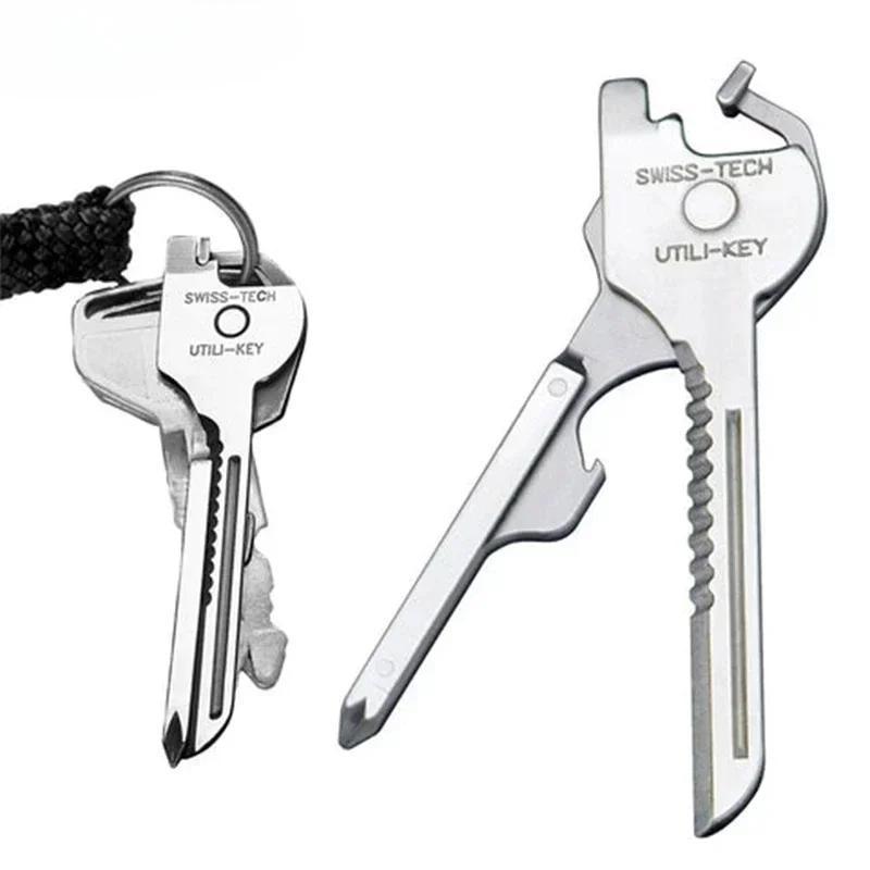 6 In 1 Nützliches Multifunktionsmesser Praktischer Tech-Schlüssel Outdoor Schraubenzieher Flaschenöffner Schlüsselanhänger Camping Wanderwerkzeuge