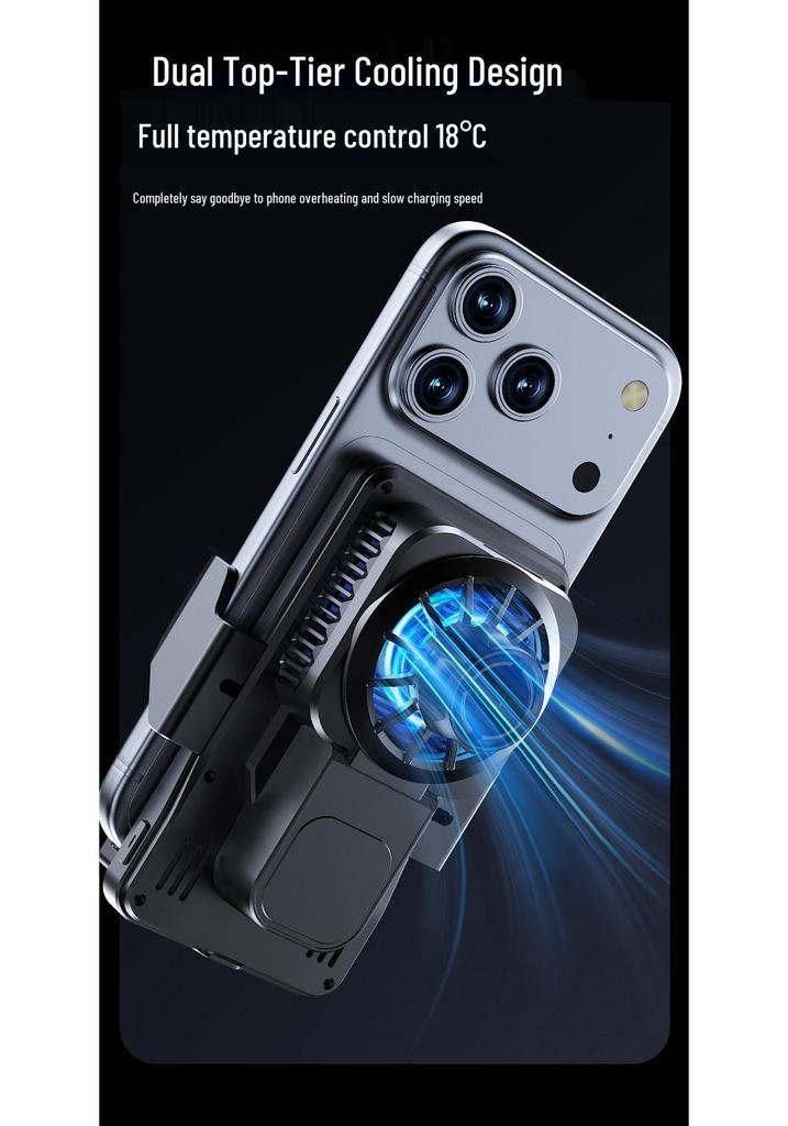 CoolTech Car Phone Holder: Wireless Charging, Quick Cooling, Temperature Display & 7-Color LED Lights.
