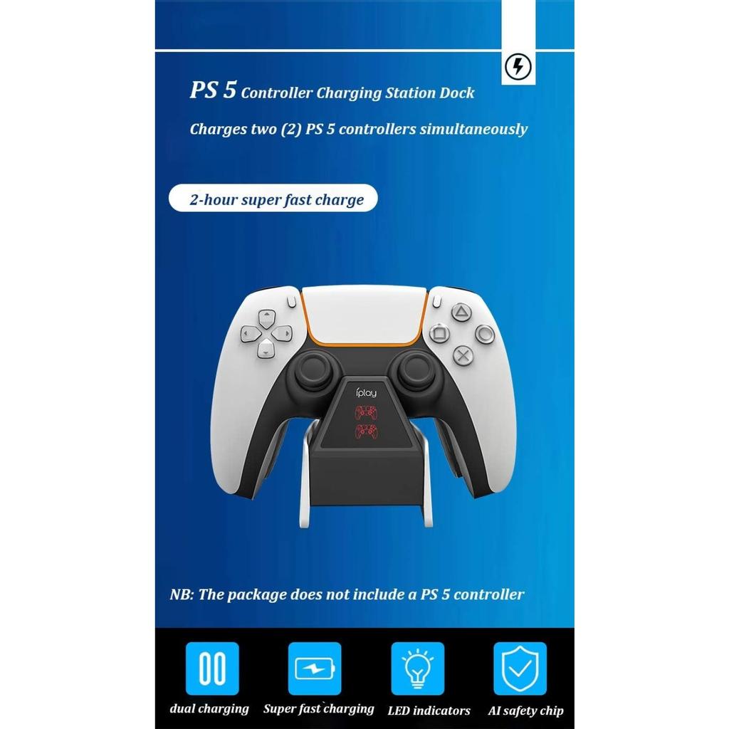 PS5 Controller Charging Station Dock with AI, Smart LED Indicator, Safety Chip Protection, Type C USB Port Dual Sense Controller