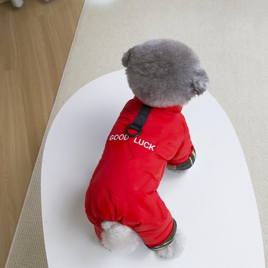 Cotton Dog Coat Four Legged Pet Apparel Winter Warm Puppy Clothes with Embroidery Letter Pattern for Teddy Small Breed Dogs Cold Weather Outfit