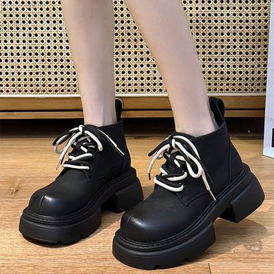 Fashion Chunky Heel Thick Bottom Ankle Boots Women 2024 Autumn Fashion Retro Casual Boots for Women Leather PU Lace-up Short Boots Botas