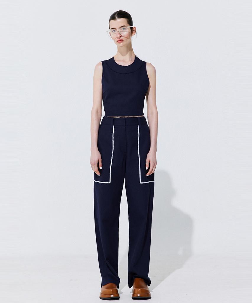 WNDERKAMMER Color-Block Point Linen Trousers_Navy