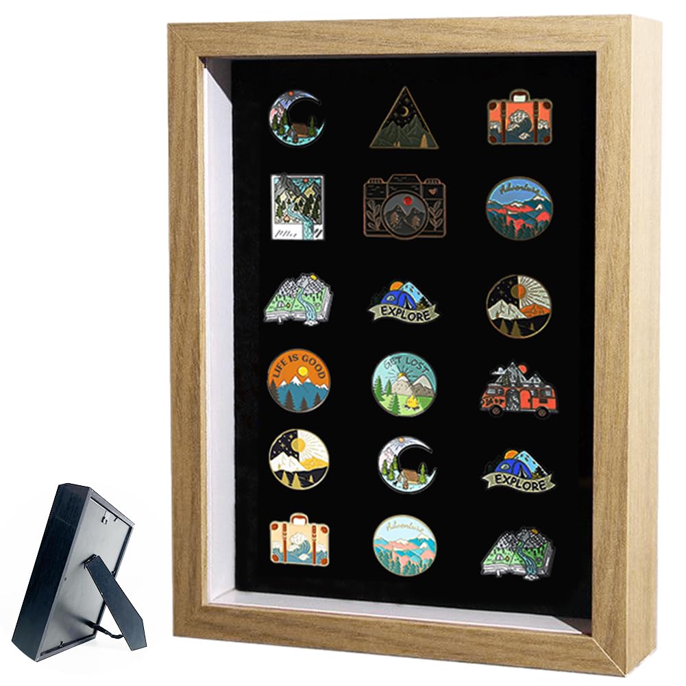 Umora Pin Badge Storage Frame Brooch Badge Felt Display Dustproof Transparent Window Brooch Pin Collection Case 2-Way 20.315.25cm (Wooden Frame)