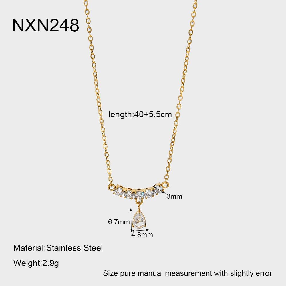 Explosive Stainless Steel Zircon Water Drop Geometric Zircon Pendant Necklace Plated with 18K Gold Waterproof Light Luxury Jewelry Women