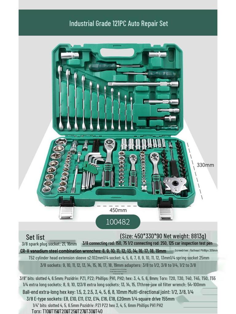 Pioneering Industrial-Grade Auto Repair Kit: Chrome Vanadium Steel Sockets & Ratchet Wrench Set for Mechanics