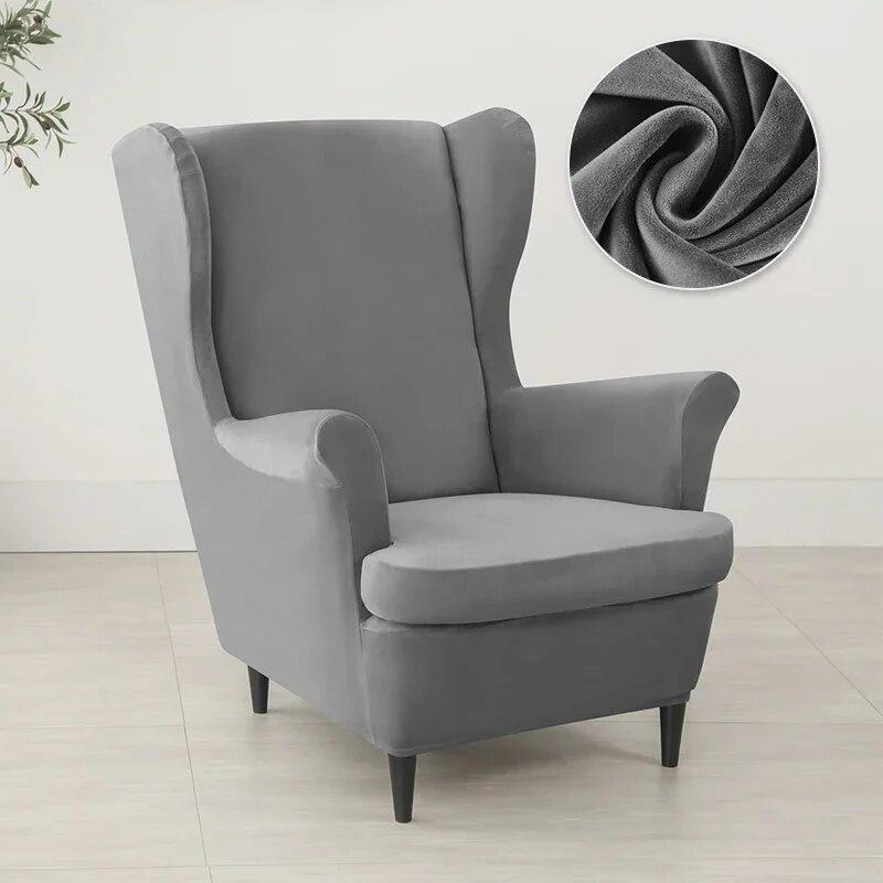 Nordic Solid Color Wing Chair Cover Velvet Stretch Armchair Covers Removable Relax Sofa Slipcovers with Seat Cushion Slipcover