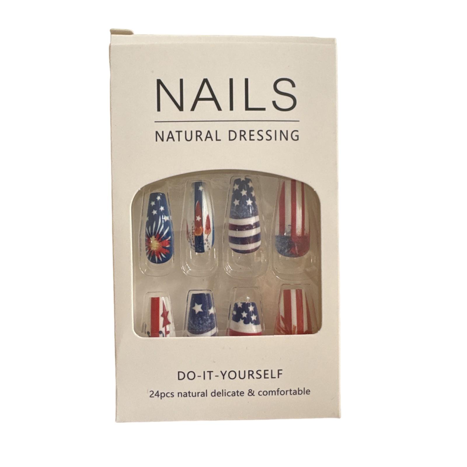 

24 шт. День независимости Пресс-накладные ногти Короткие квадратные накладные ногти с американским флагом Патриотический дизайн Французские типсы Накладные ногти Полное покрытие Глянцевый Ac One Size