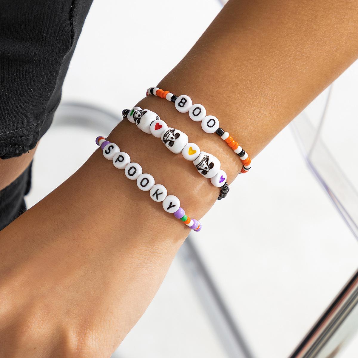 

Аксессуары, персонализированные многослойные браслеты из рисовых бусин, ретро готические браслеты из цветных эластичных бусин с алфавитом. Plastic/Resin