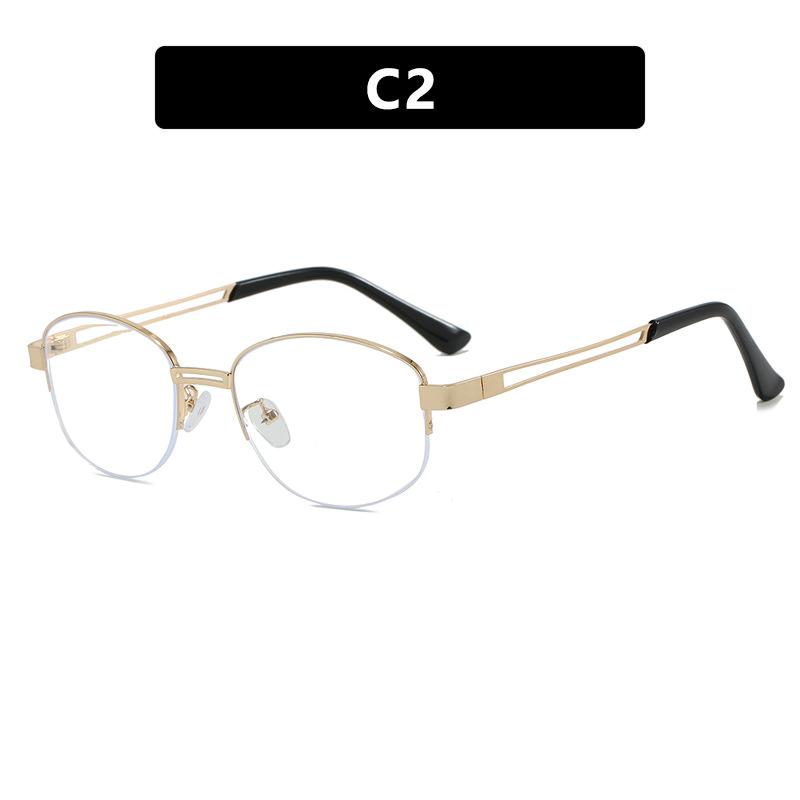 Oval anti-blue flat mirror metal half frame hollow glasses frame ultra-light plain face can be matched with myopia glasses frame