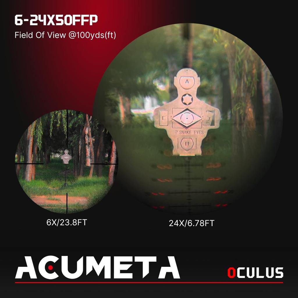 ACUMETA Oculus 6-24X50 FFP Riflescope, 30mm Tube Hunting Riflescope with 20mm Rail Scope Rings