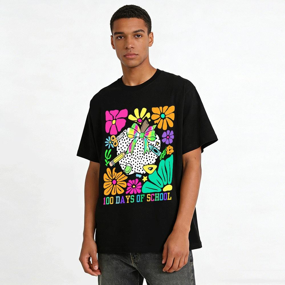 100 Days of School Apple Stationery Print Casual Top Pure cotton T-shirt