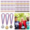 30pcs 2inch 1st 2nd 3rd Prize Medal with Neck Ribbon Gold Silver Bronze Prize Round Metal Medal for Kids School Sports Meeting