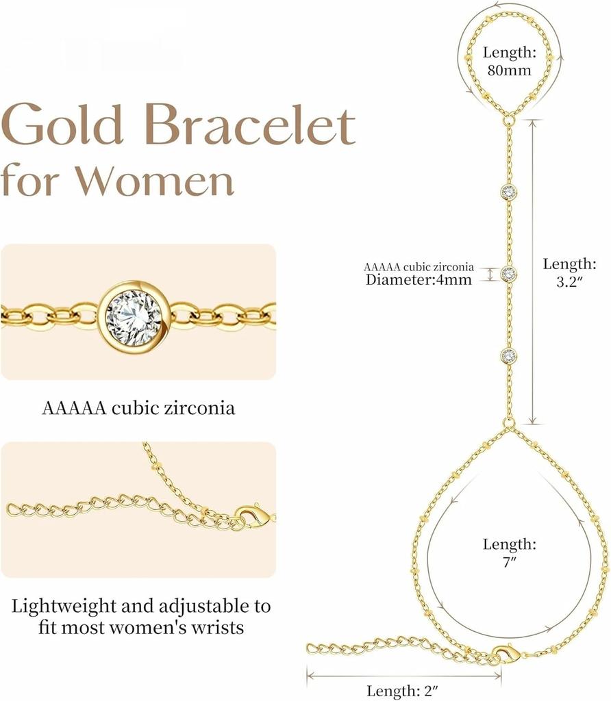 Catena da Mano Oro per Donne Braccialetti Placcati Oro per Donne Braccialetti Argento Catena da Mano, Gioielli Argentati Regali per Donne Natale