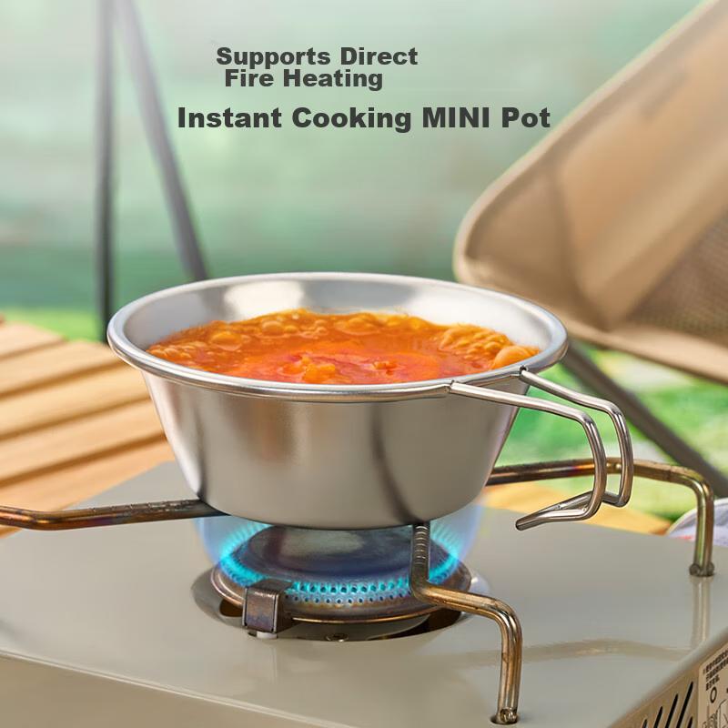 Original Outdoor 304 Stainless Steel Bowl Fruit Bowl with Handle Camping Utensils Hanging Storage Bag Snow Bowl *4