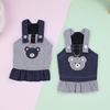 Breathable Pet Strap Denim Skirt Cute Dog Vest Harness Pet Bear Stripe Dress  Chihuahua Poodle