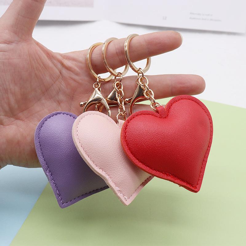Heart-Shaped PU Leather Keychain - Stylish Accessory for Women's Bags and Car Interior Decor