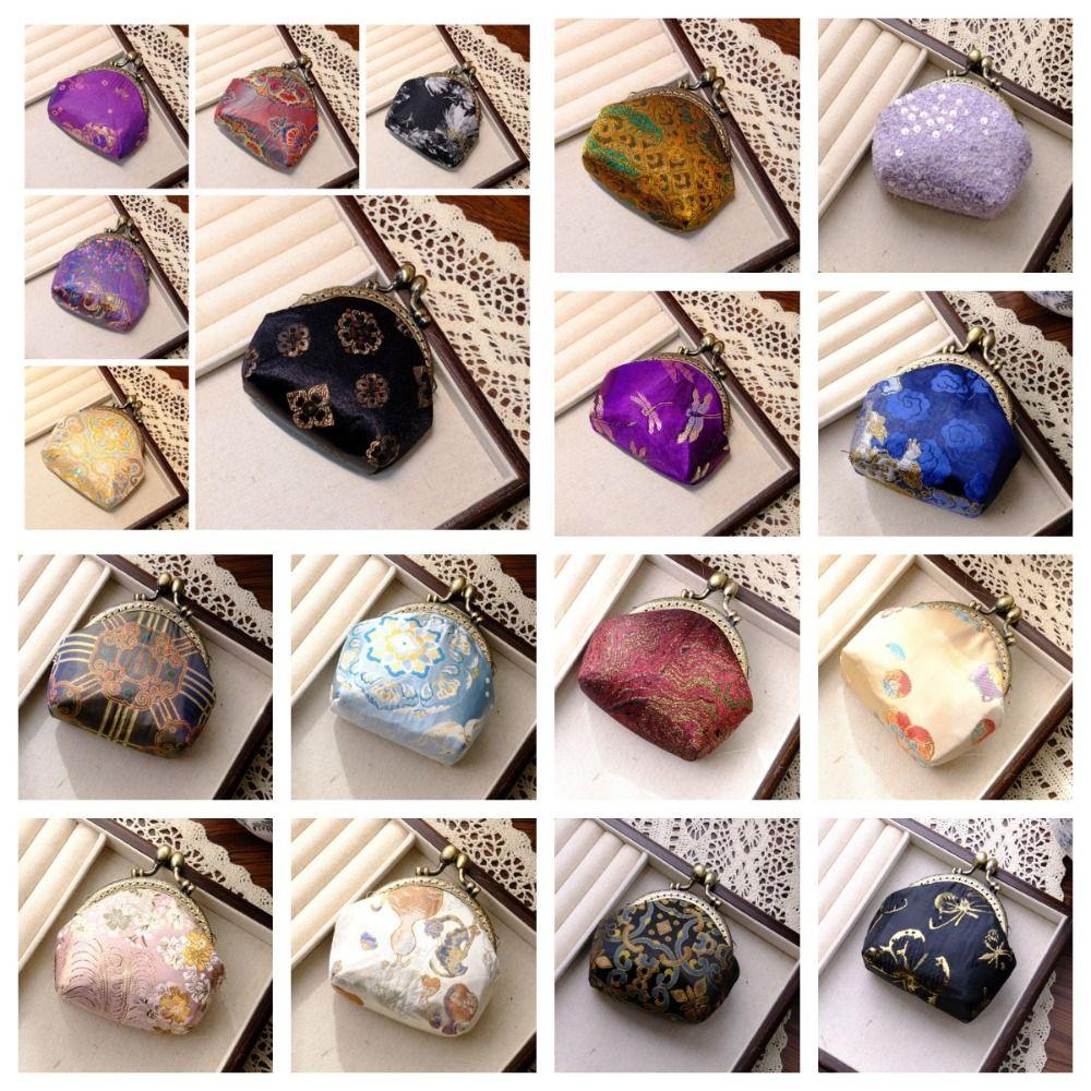 Anti-lost Kiss Lock Coin Purse Polyester Portable Brocade Mini Pouch Chinese Style Thickened Embroidered Small Pocket Ring