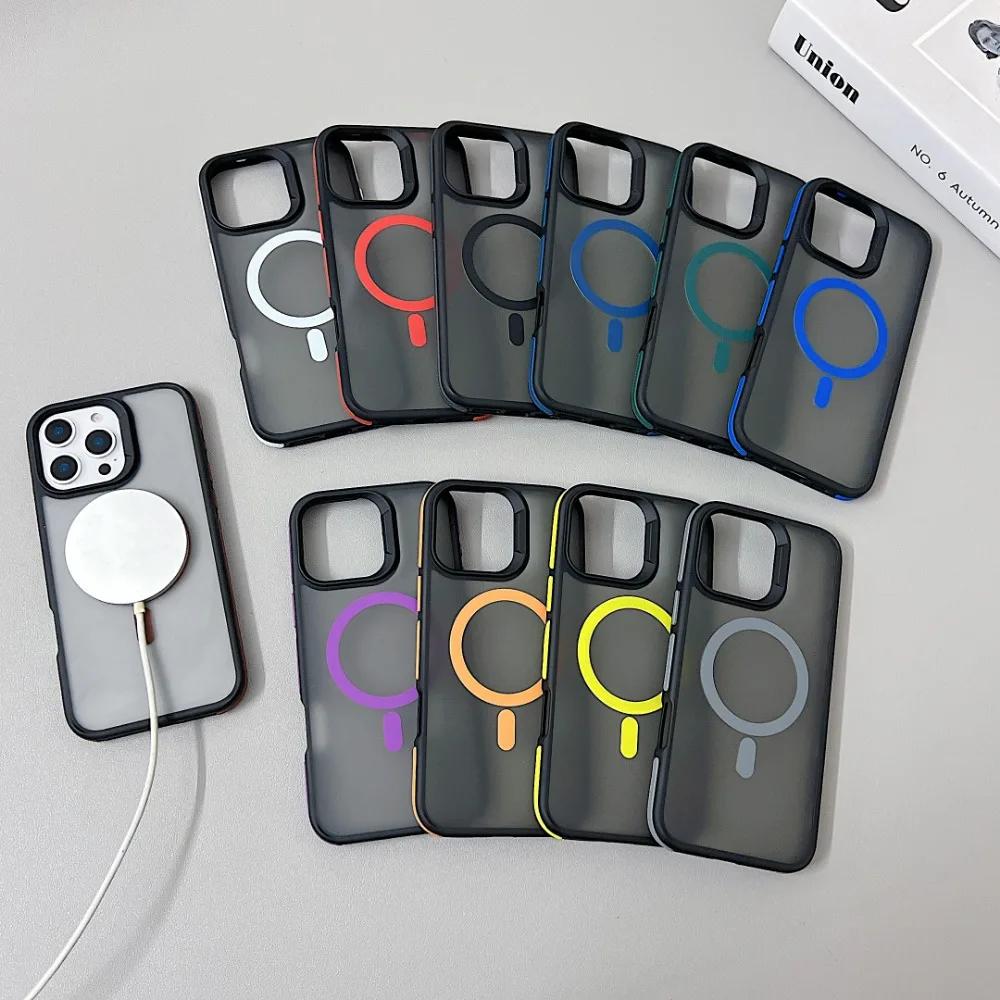 Luxury Magnetic Color Matte Translucent Shockproof Case For 11 12 13 14 15 16 17 ProMax for Magsafe Wireless Charge Cover