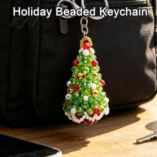 Christmas Beaded Keychain Handmade Keychain, Xmas Tree Wreath Gift Box Bell Decorative Key Ring Santa Keyring, Backpack Hanging Decor for Party Favors