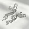 Korean-Style Creative Ribbon Bow Liquid Silver Earrings for Women