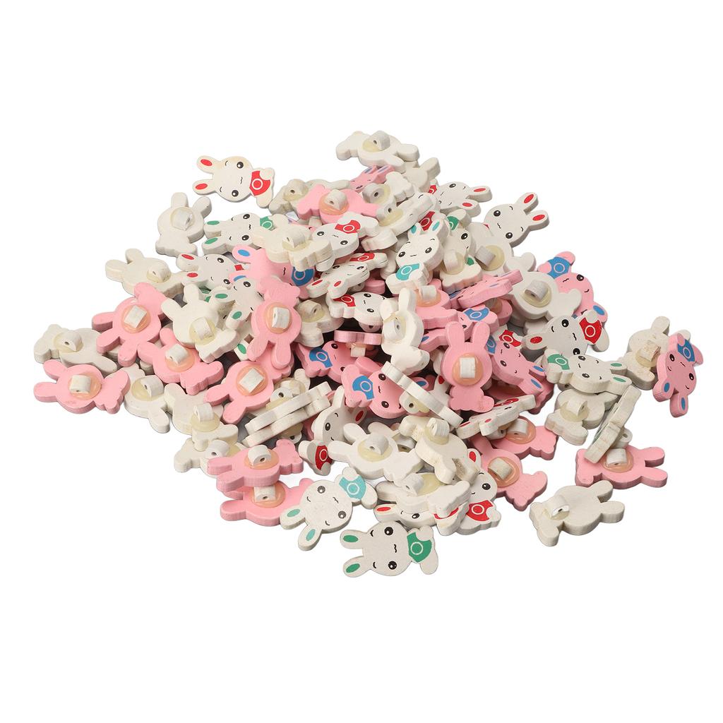 80Pcs Craft Buttons Sturdy Wood Bunny Style Assorted Colors Smoothing Light Wooden Buttons for Sewing DIY Decoration