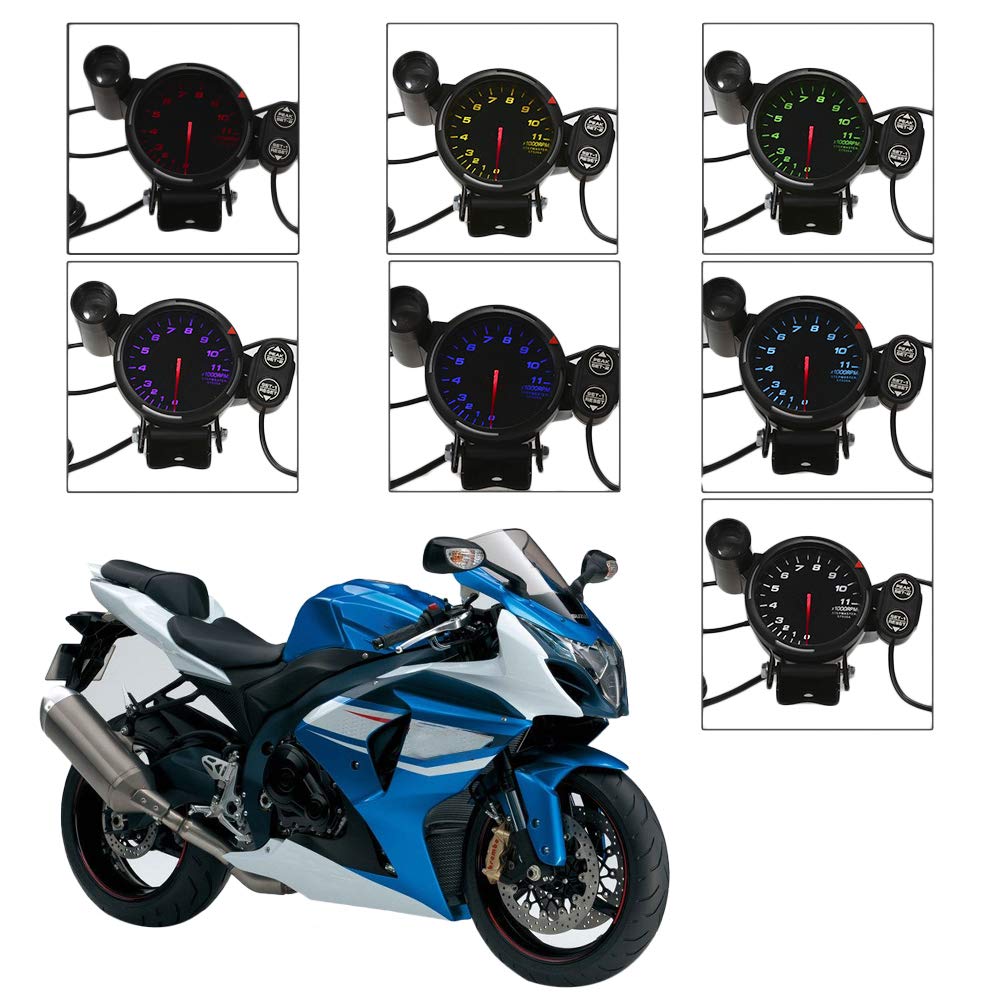 GoolRC Motorcycle Tachometer 3.5" RPM Gauge with 7 Color Backlight 0-11000 RPM