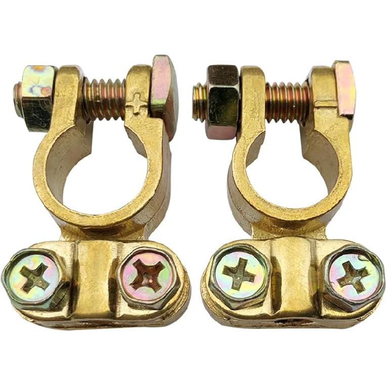 Ampper Brass Battery Terminals Connectors Clamps, Top Post Battery Terminal Protector Set For Marine Car Boat RV Vehicles (1 Pair)