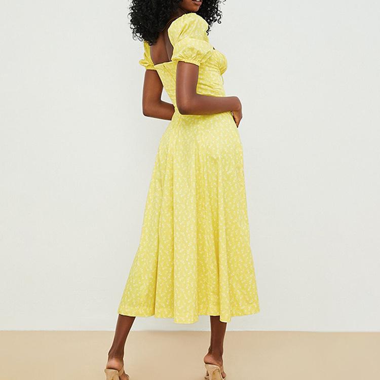 2026 Spring Women's Elegant Floral Slit Lace-up Dress - European & American Style