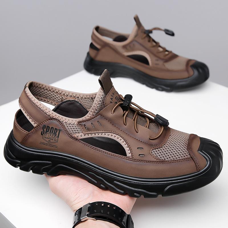 

Босоножки Baotou 2025 лето новая кожаные полые шлепанцы мужские повседневные мягкая подошва дышащие туфли с отверстиями мужская обувь 44