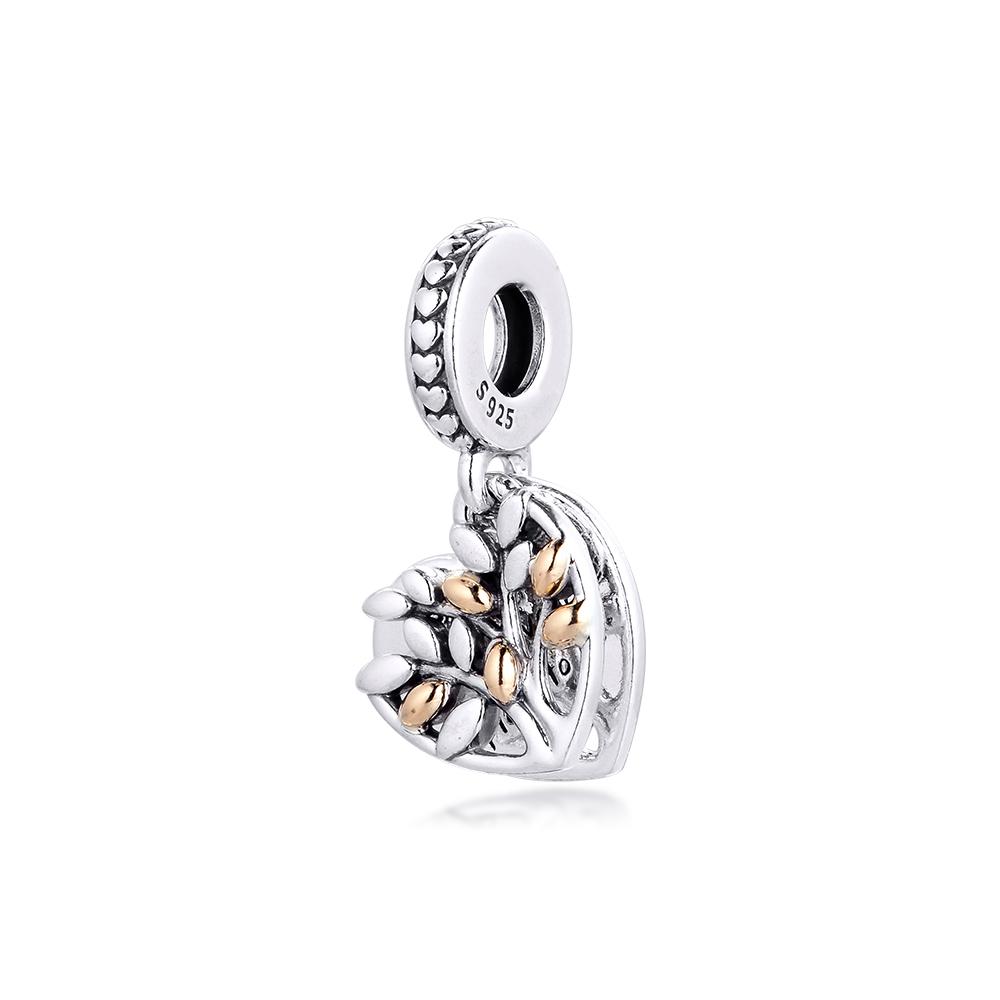 Fits Europe Bracelet 925 Sterling Silver Two-Tone Family Tree Heart Charms Beads Women DIY Fine Jewelry Making Winter New