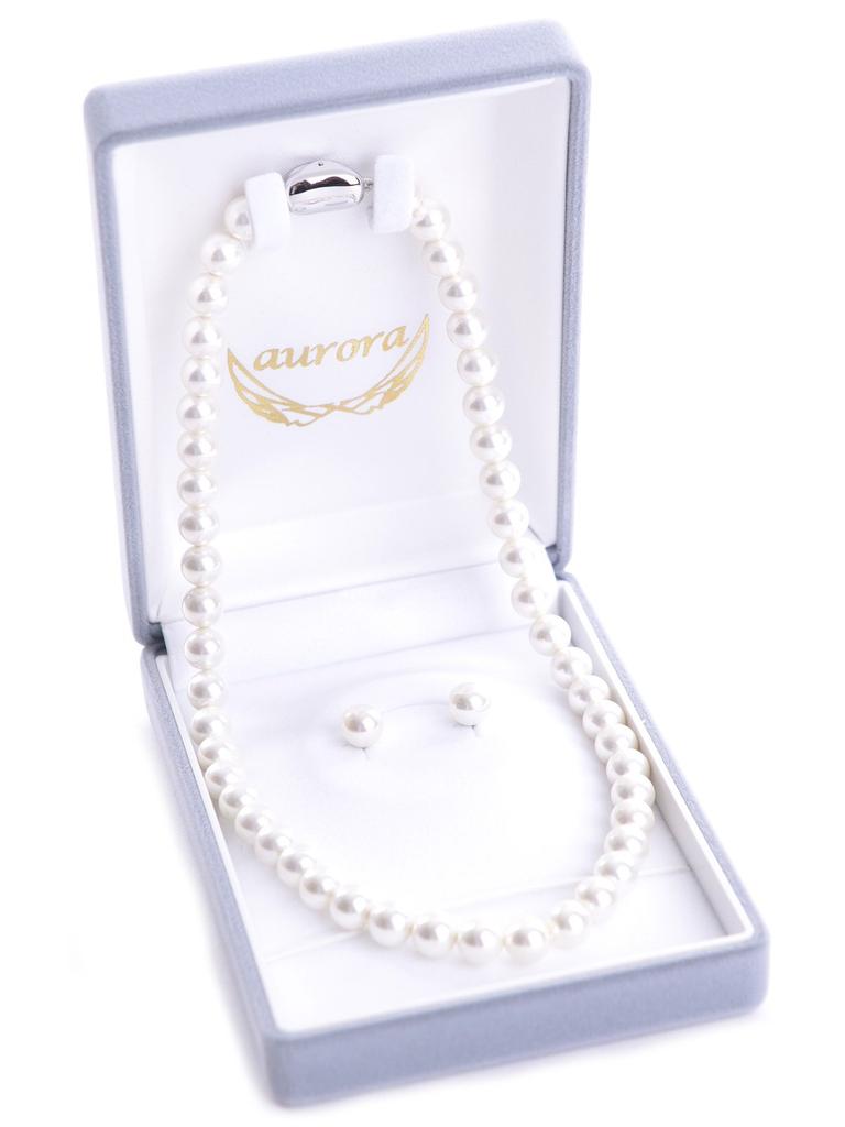 Hanadama Premium Aurora Genuine Shell Pearl Necklace (8mm) with Bean Clasp (Earrings, Aurora Cream, 16-inch) - Gift Boxed, Made in Japan