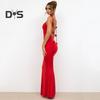 Abendkleid für Damen, 3D-Rosendekor, Spaghettiträger, rückenfrei, ärmellos, V-Ausschnitt, schmale Passform, Cocktailparty-Maxikleid, Damen-Bankett-Hochzeits-Maxikleid