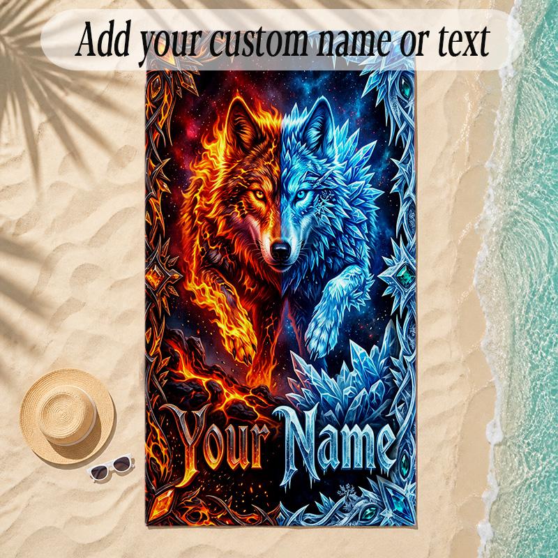 Fox Theme Soft Beach Towel Personalized Custom Name Text Towel Portable for Beach Pool Travel
