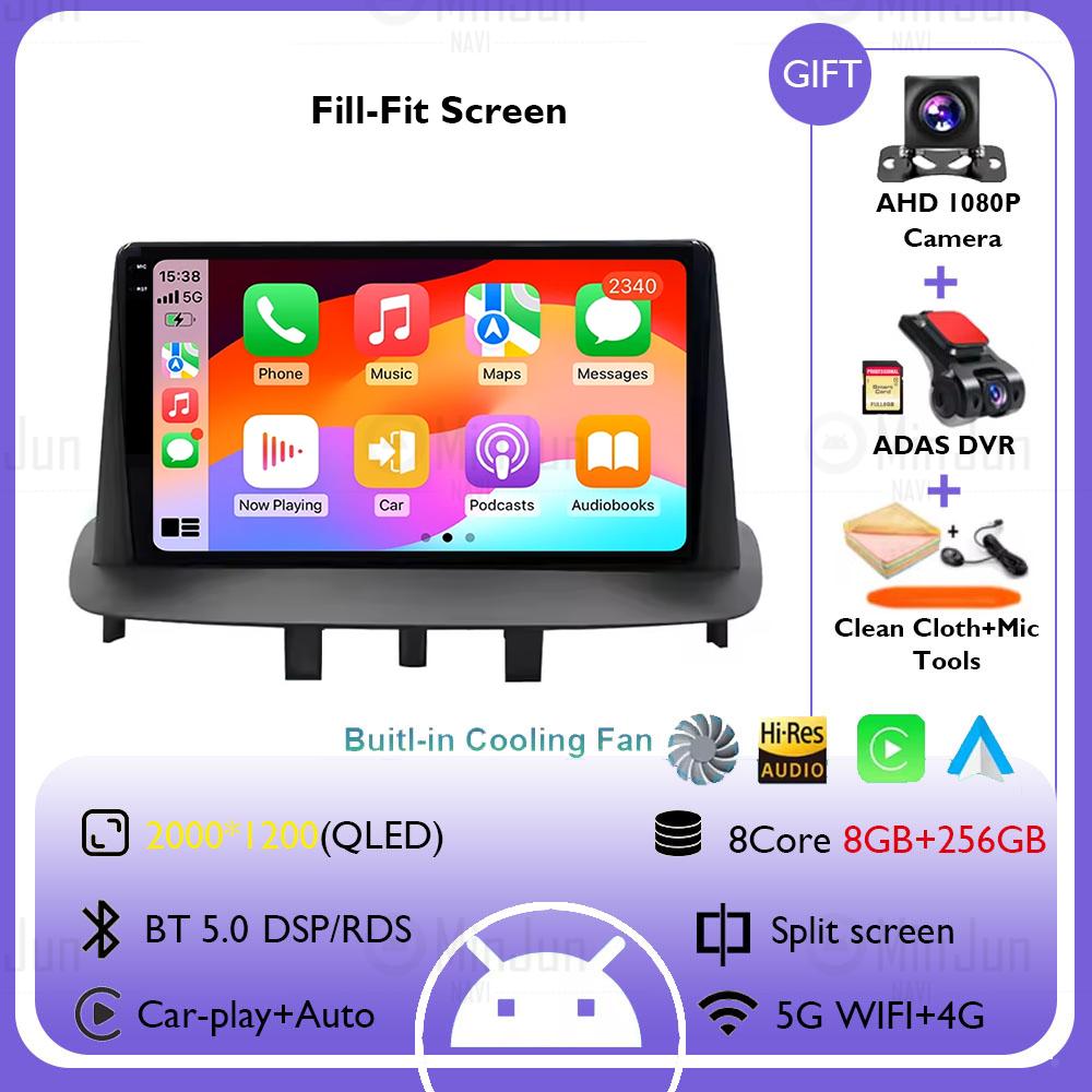 Android 14 Carplay Auto For Renault Megane 3 2008 - 2014 GPS Car Radio Navigation Multimedia Video Player DSP Stereo 4G+WIFI