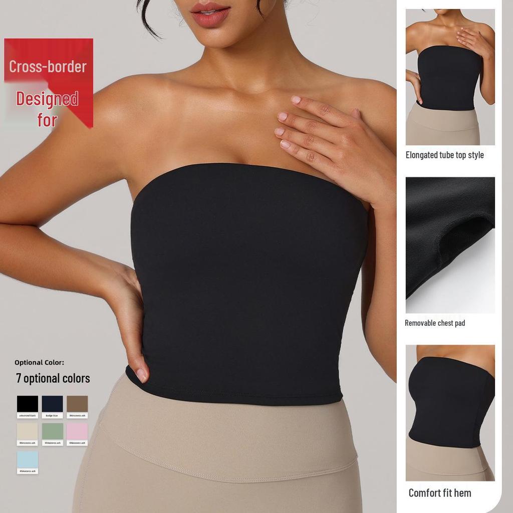 Cross-Border Strapless Quick-Dry Sports Bra with Chest Pads – Breathable Outdoor Yoga Wear