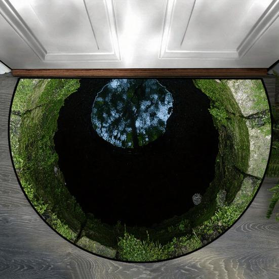 Floor Mat Semicircle Non-Slip Decorative 3D Illusion Realistic Burrow Rug Entryway Living Room Bedroom Fade-Resistant Area Mat
