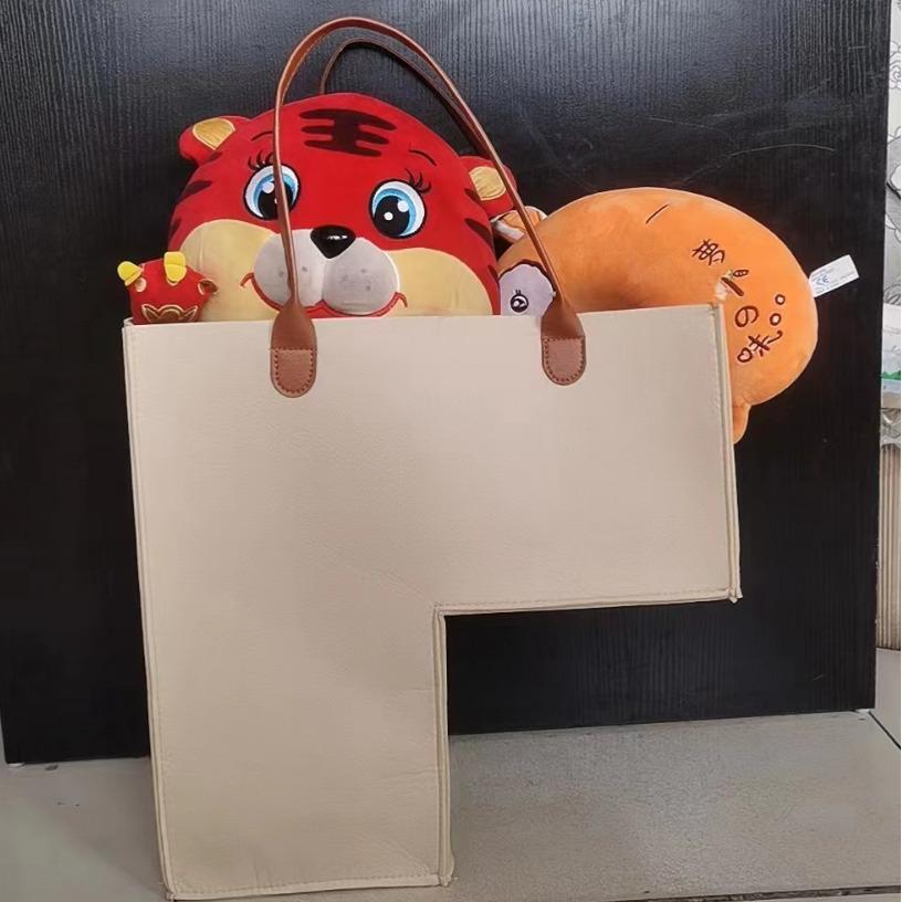 Felt Staircase Storage Basket with Leather Handles for Toys and Home Organization