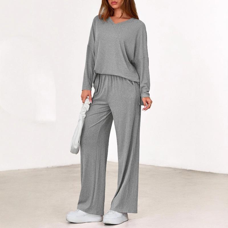Autumn/Winter Two-Piece Set Casual Fashionable Loose-Fitting Long-Sleeve Top and Wide-Leg Pants