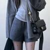 Black Woolen A-Line High Waist Korean Style Women's Bootcut Shorts for Autumn/Winter