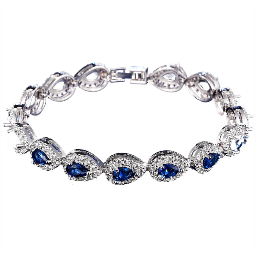 Vintage Teardrop CZ Chain & Link Bracelet Red Women's Zircon Waterdrop Custom Color CZ Stone Silver/Gold Plated Gift for Women
