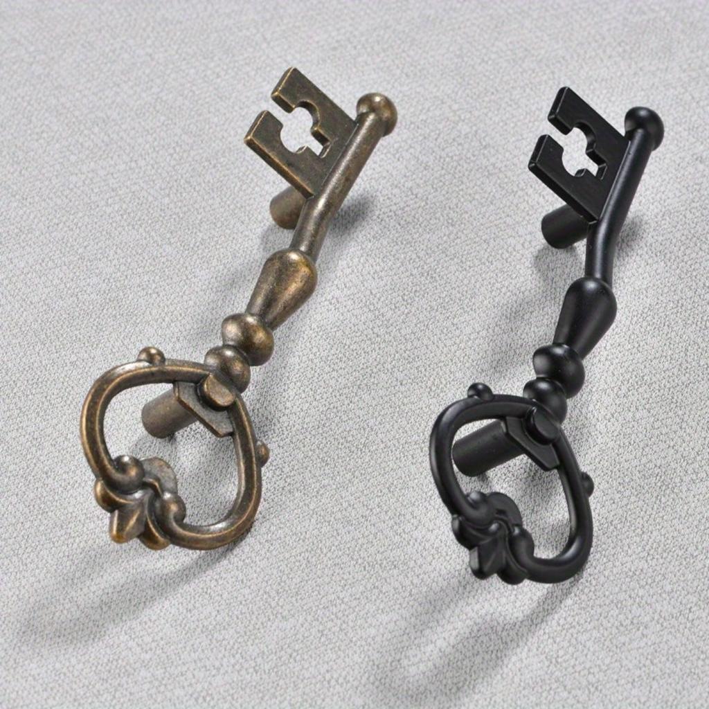 [Vintage Antike Metall Schubladengriffe] 2 Stück Vintage Zinklegierung Schrankgriffe mit Schlüsselloch, 2,28" Lochabstand - Antike Metall Schubladengriffe für Zuhause