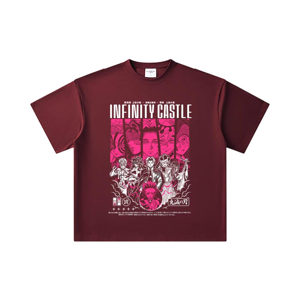 260 GSM Double Yarn 32 Count 100% Cotton Demon Slayer V89 Infinity Castle Print Unisex Heavy Cotton T Shirt