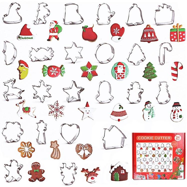 24PCS Biscuit Molds Christmas Cookie Cutting Molds 430Stainless Steel Biscuit Molds Baking Supplies Suitable for Baking
