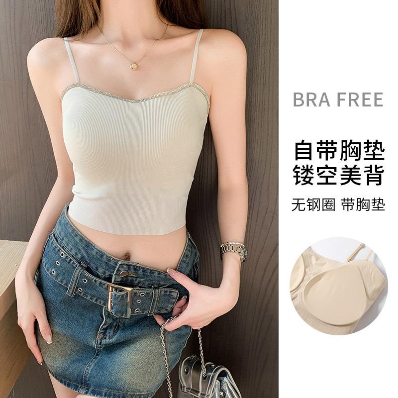 Point Drill with Chest Pad, Sling Vest, Women's Inner Underwear, Slim-fitting Outer Wear, Short Hollow Back Top