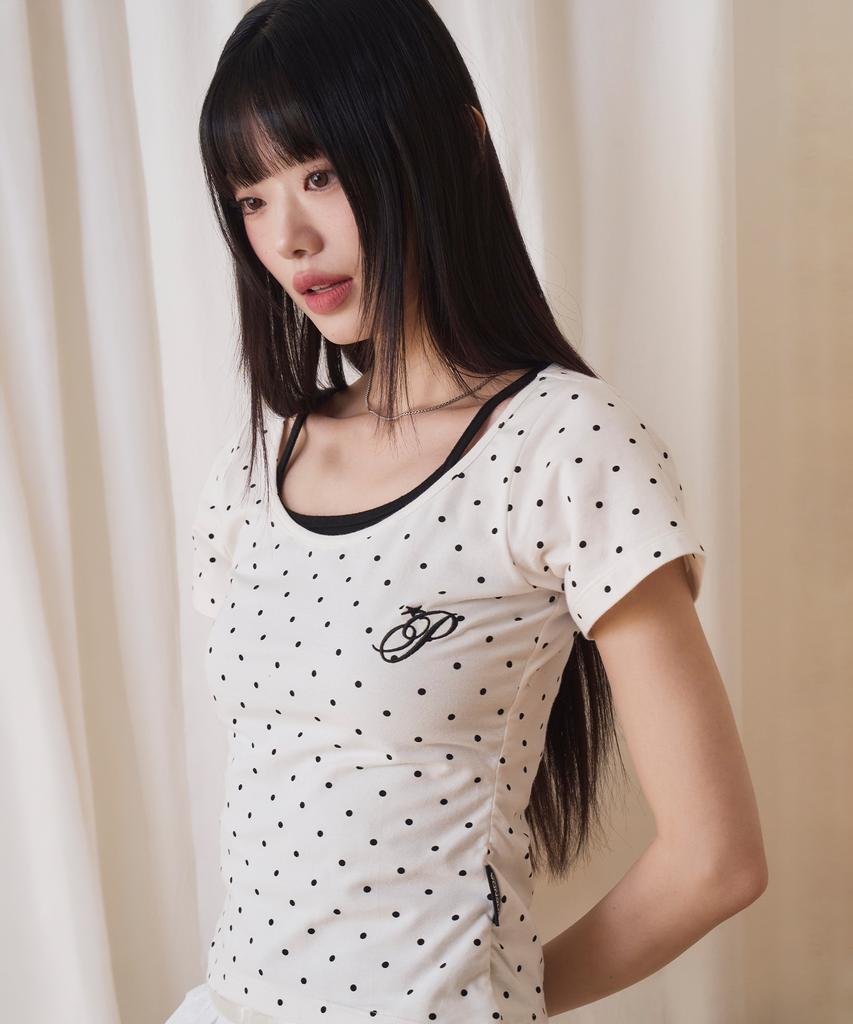 PRENDA Dot Shirring Layered Tee Set Ivory